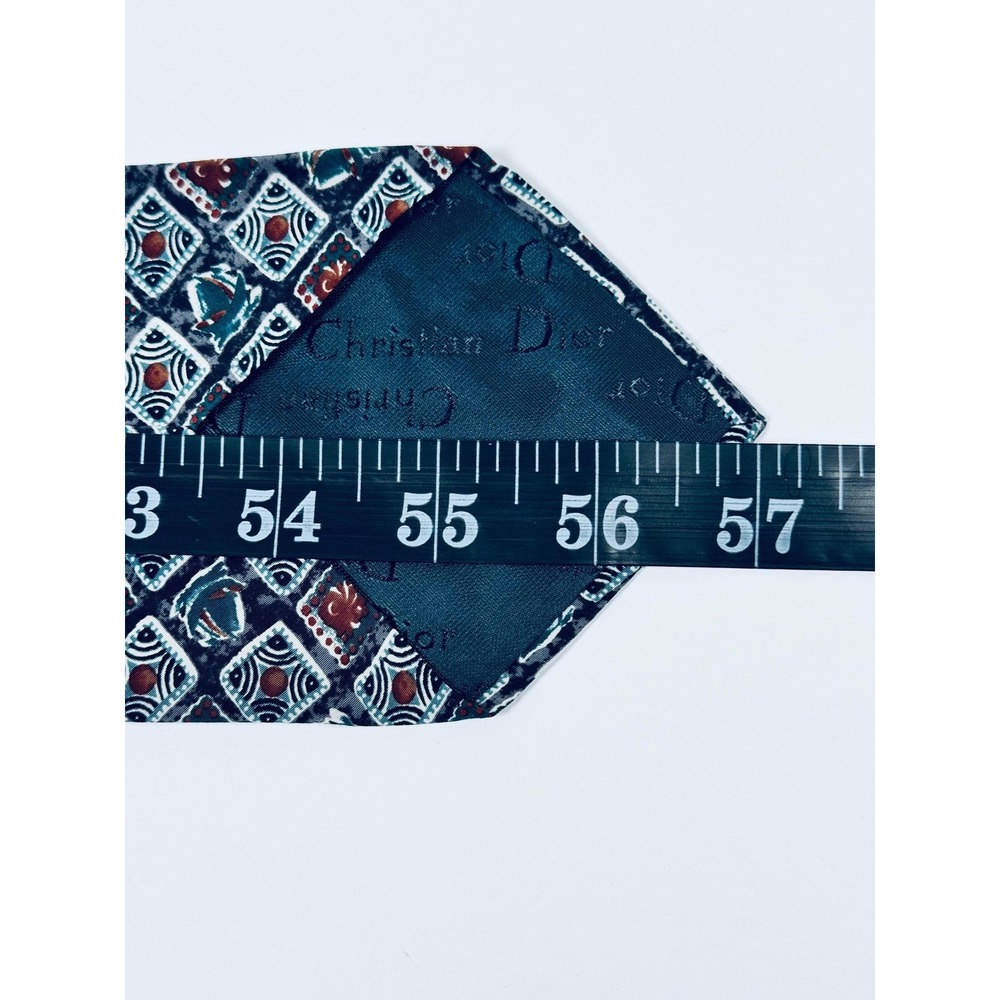 Christian Dior Monsieur Silk Necktie Blue Green Red Geometric Designer Vintage - Picture 10 of 11